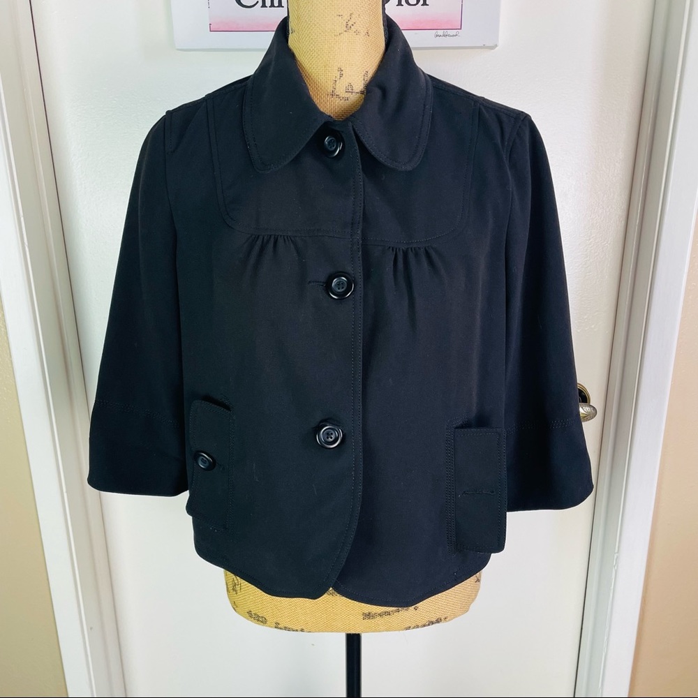 Larry Levine Stretch Black Denim Slightly Cropped Blazer Jacket Size Medium - Picture 2 of 10